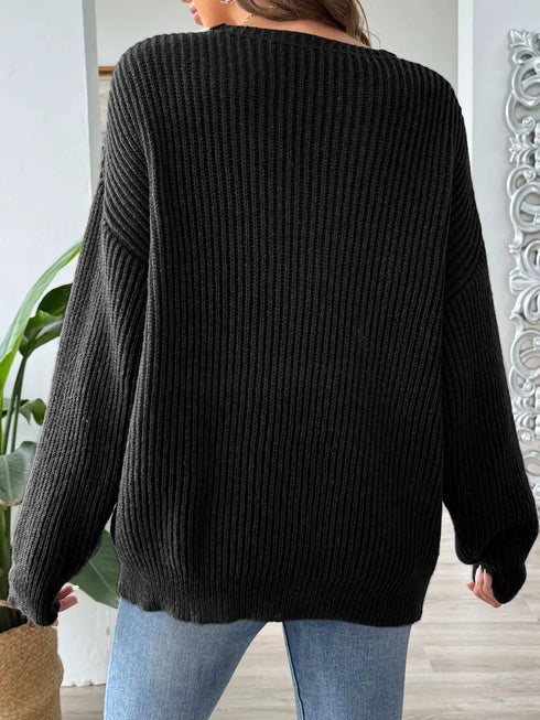 'Kiana' Dropped Shoulder Long Sleeve Sweater - Celes Fashion